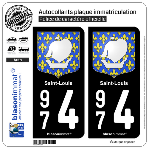 2 Aufkleber Sticker Nummernschild 974 Saint-Louis - Wappen - Bild 2 von 9