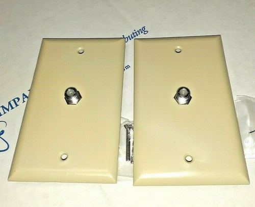 Wall Plate 1-Gang For RG6 RG59 Coax Coaxial Cable TV Jack Data Line Ivory-2 pcs - Picture 2 of 4
