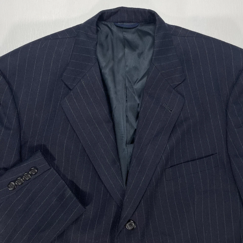Traje Burberrys 44R Para Hombres Tiza Rayas Azul Marino Lana De Colección Años 90 EE. UU. *Pequeño Defecto Foto 3 de 4