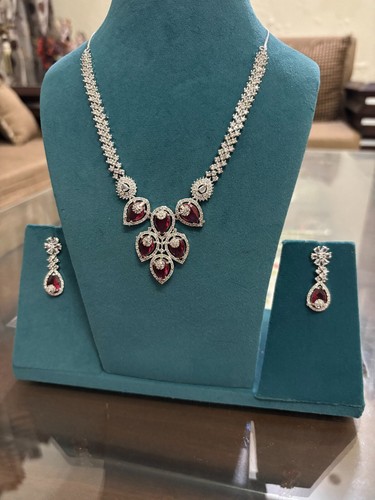 Bollywood indian Silver Plated Ethnic AD CZ Jewelry Earrings Necklace Bridal Set - Picture 5 of 10