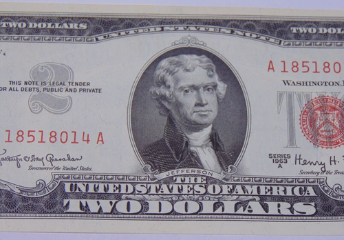 1963 A $2 Dollar Bill Federal Reserve Note Old F3 Vintage Uncirculated Red Seal - Picture 2 of 10