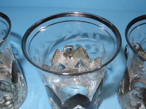 (4) Portabicchieri da tè vintage con manico in metallo argento e bordo argento bicchieri incisi - Foto 9 di 15