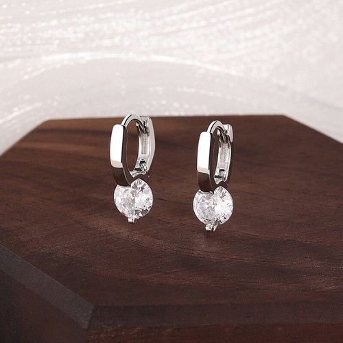 925 Sterling Silver 6.5mm CZ Gem Hoop Circle Huggie Earrings Gold Plated Gift UK - Picture 7 of 14