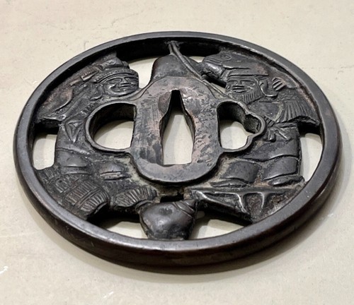 Japanese Bronze Tsuba Sword Guard, - Gods Daikoku + Ebisu - Bild 4 von 5