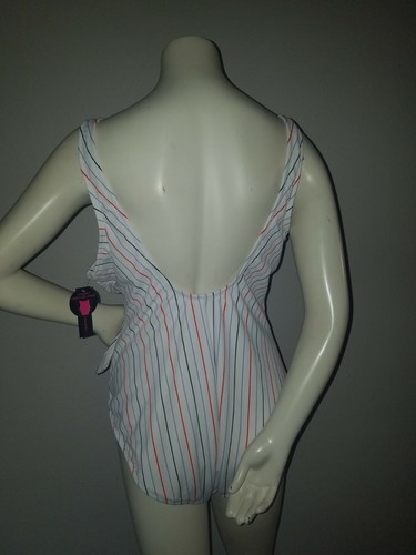New Cheeky High Leg One 1 Piece Pc Arctic White Stripe Red Blue Plus 3X 23 25 - Picture 7 of 9
