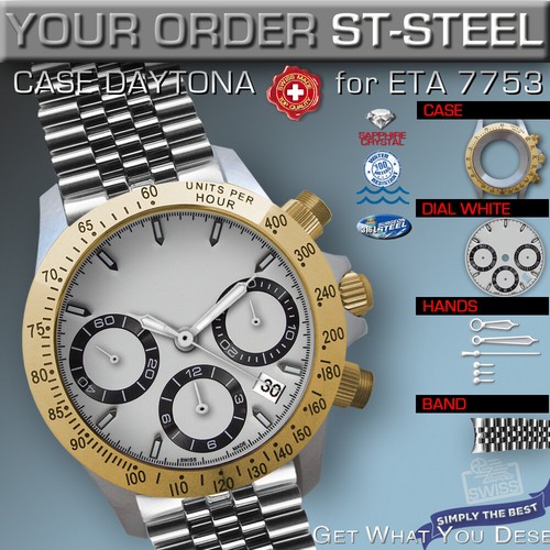 DO IT YOURSELF KIT: 7753 ETA-VALJOUX, DAYTONA, 316L, ST-ST BICLOR CASE & BAND - Picture 9 of 9