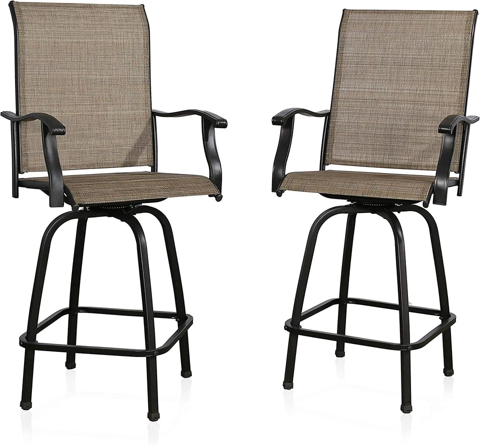 Juego de 2 sillas de bar giratorias de patio taburetes de bar altos muebles de exterior Foto 2 de 4