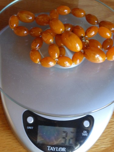 Vintage Faux Amber Oval Beaded Necklace 32 grams Sterling Clasp - Picture 7 of 8
