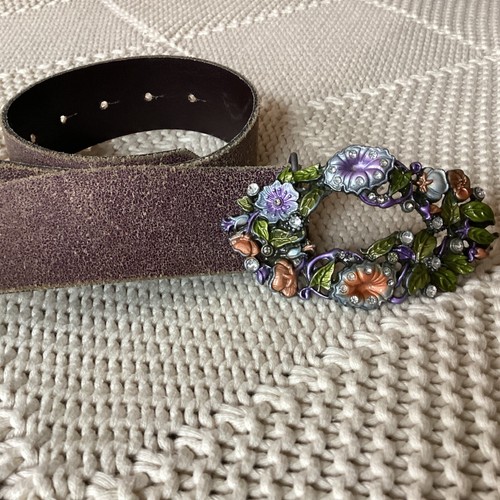 Vintage Brown Leather Belt with Ornate Floral Buckle Size M - Picture 6 of 8