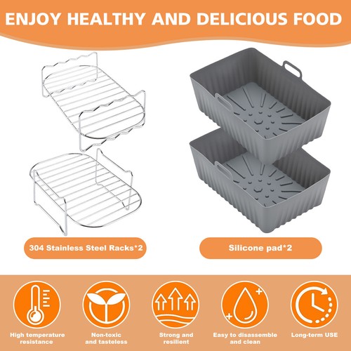 8PCS Air Fryer Rack & Grills Baking Pot Accessories Set For Ninja Dual Basket,UK - Picture 20 of 22