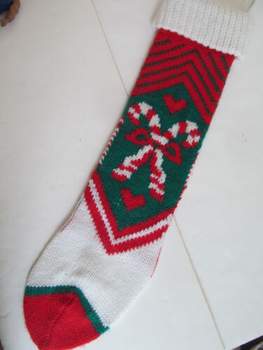 Vintage Weihnachtsstrumpf Maschine stricken 25" Zuckerstange rot grün weiß Garn O - Bild 5 von 5