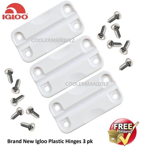 3 IGLOO COOLER REPLACEMENT PLASTIC HINGES + STAINLESS SCREWS HINGE PARTS KIT - Picture 2 of 4