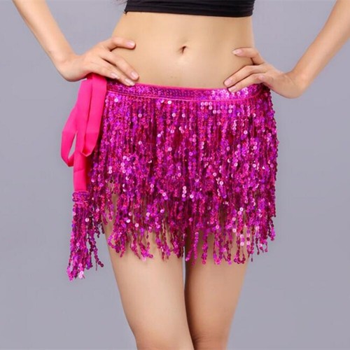 Dama Lentejuelas Borla Cadera Bufanda Vientre Mini Falda Rave Fiesta Baile Performance Ropa - Imagen 8 de 21
