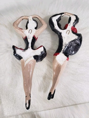 Set of 2 Vintage Hand Painted Chalkware Ballet Dancers Wall Plaques Salsa MCM - Picture 8 of 9