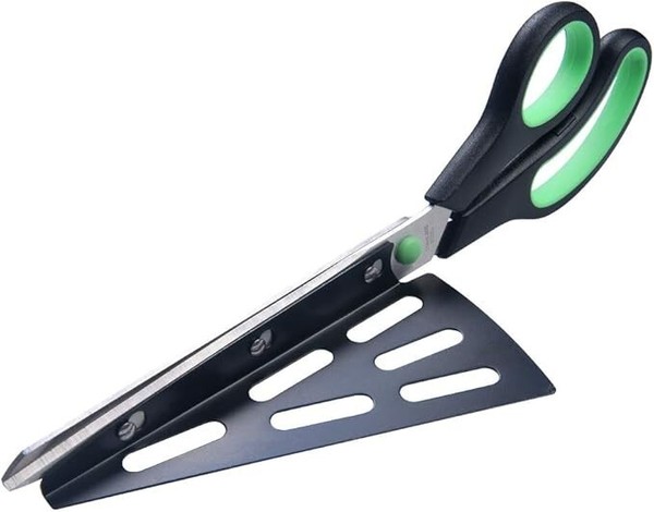 Pizzaschere Mit Heber Edelstahl Pizzaheber Pizzaschneider Schere 27Cm Schw.-GrüN-image