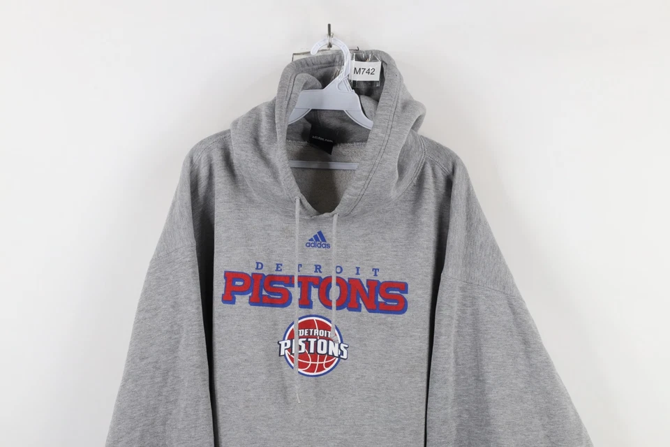 Vintage Y2K Adidas Mens 2XL Heavyweight Detroit Pistons Basketball Hoodie Gray - Image 2 of 4
