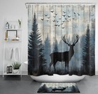 Rustic Vintage Forest Wild Animal Deer Shower Curtain Set for Bathroom Decor