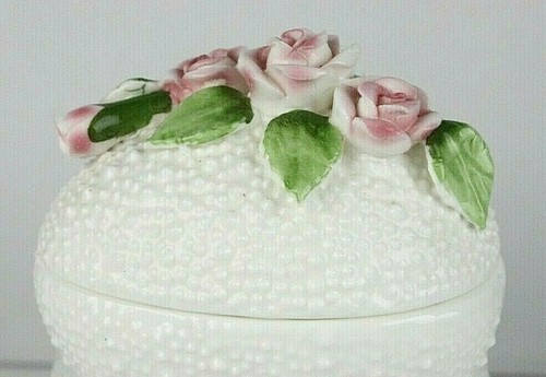 Caja de baratija vintage en forma de huevo Jolie Fleurs pintada a mano hueso China Seymour Mann - Imagen 3 de 11