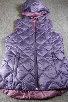 Gerry Puff Vest Women s Reversible Sleeveless Blue Purple Hooded Zipper Packable
