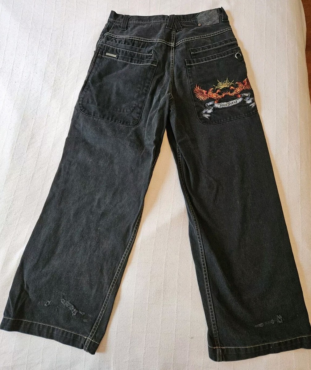 Vintage Jnco Jeans Size 34X32 Black With Phoenix Crown Logo