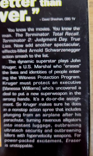 ERASER VHS 1996 A Schwarzenegger movie - Picture 3 of 3
