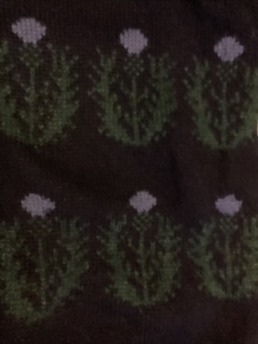 Vintage Schafspelz Wolle Strickjacke Pullover Schottland Distel Design dunkelblau - Bild 4 von 12