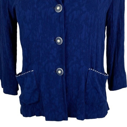 Karin Stevens Vintage Navy Blue 3-Button Rayon 3/4 Sleeve Blouse Women's 8 - Picture 4 of 8