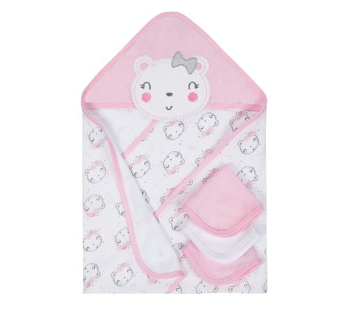 Gerber Baby Girl 4-Piece Pink Bear Organic Cotton Terry Bath Set - Afbeelding 1 van 3