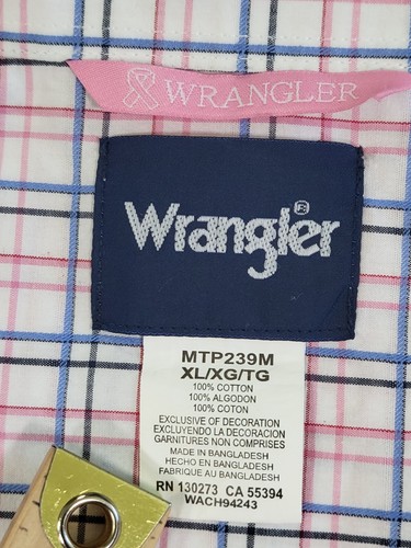 Wrangler Mens Shirt XL Button Down Pink Breast Cancer Awareness Long Sleeve - Picture 3 of 14