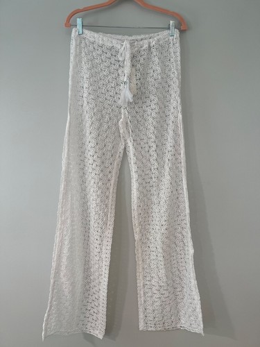 NWT BECCA Split Leg Crochet Swim Cover Up Pants WHITE Size LARGE  - Picture 1 of 9