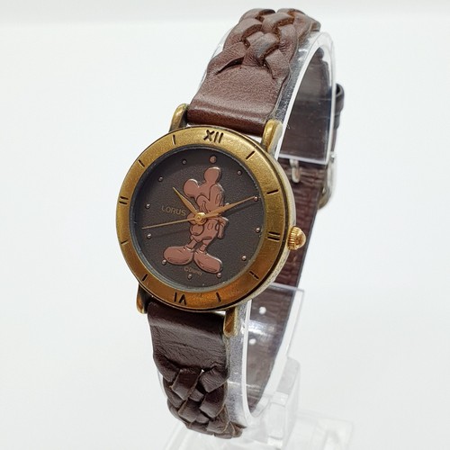 Montre souris Lorus en or ultra rare par Seiko Mickey pour hommes et femmes cadran noir