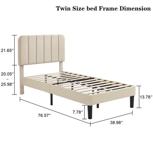 Twin/Full/Queen Bed Frame Velvet Upholstered Platform with Headboard Wooden Slat - Picture 32 of 119