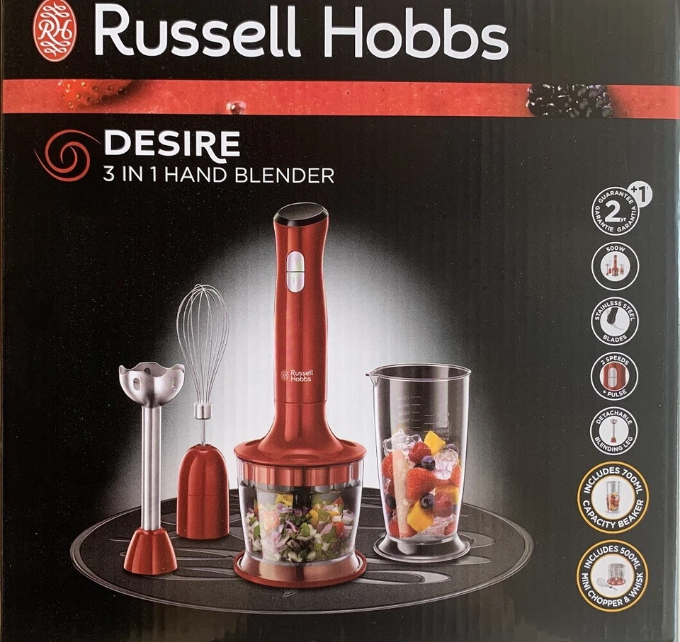 RUSSELL HOBBS FRULLATORE AD IMMERSIONE DESIRE 3 IN 1 ROSSO/NERO NUOVO GARANZIA