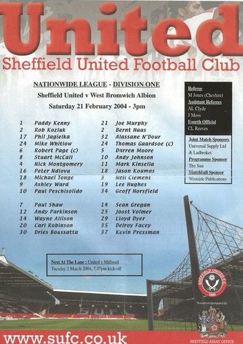 HOJAS OFICIALES DEL EQUIPO SHEFFIELD UNITED VARIOS OPONENTES QUE ELIJAS ~ 2003-2005 - Imagen 9 de 16