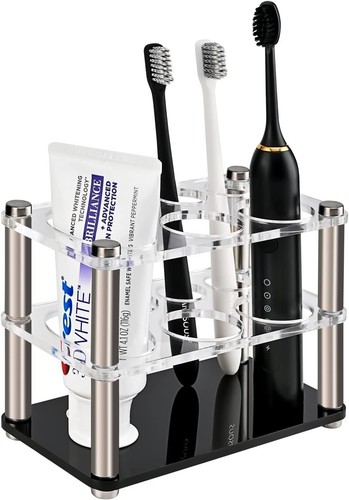 Acryl Zahnbürstenhalter mit 6 Schlitzen klar und schwarz für Badezimmer NEU!