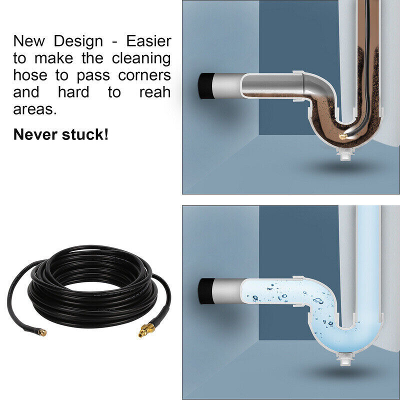 Drain Cleaner Hose Sewer Pipe Cleaning Kit Flexible Jetter Tube