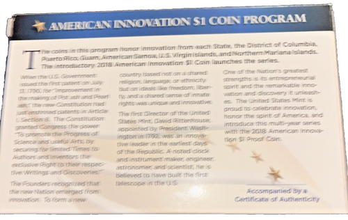 2018 American Innovation $1 Coin Proof Coin w/ COA - Picture 6 of 6