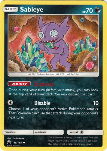 1x Sableye - 88/168 - Uncommon Celestial Storm Pokemon Near Mint