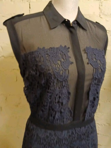 MINT VELVET black mesh sleeveless dress, UK 10, navy crochet lace trim, BNWT - Picture 5 of 14