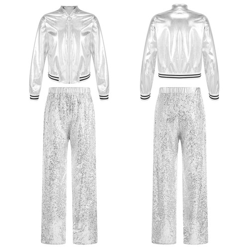 Girls Dancewear Party Tracksuit Metallic Outfits Stage Performance Jackets Top - Picture 4 of 63