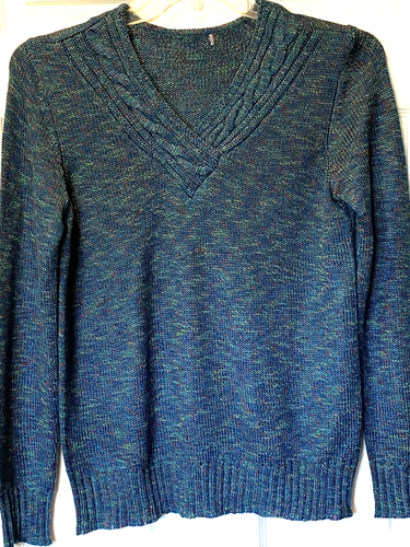 Sweater Pullover V-Neck Long Sleeve Teal Shirt Top Casual Work Light Soft Size M - Picture 8 of 24