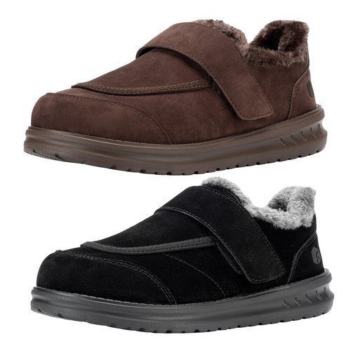 FitVille Men Warm Winter Slippers Slip-on Casual Diabetic Shoes w/ Strap Outdoor - Picture 2 of 32