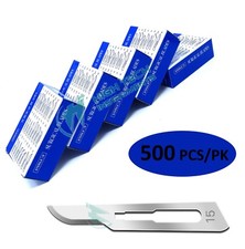 LOT OF 500 STERILE SURGICAL BLADES #15 + 1 FREE SCALPEL KNIFE HANDLE #3