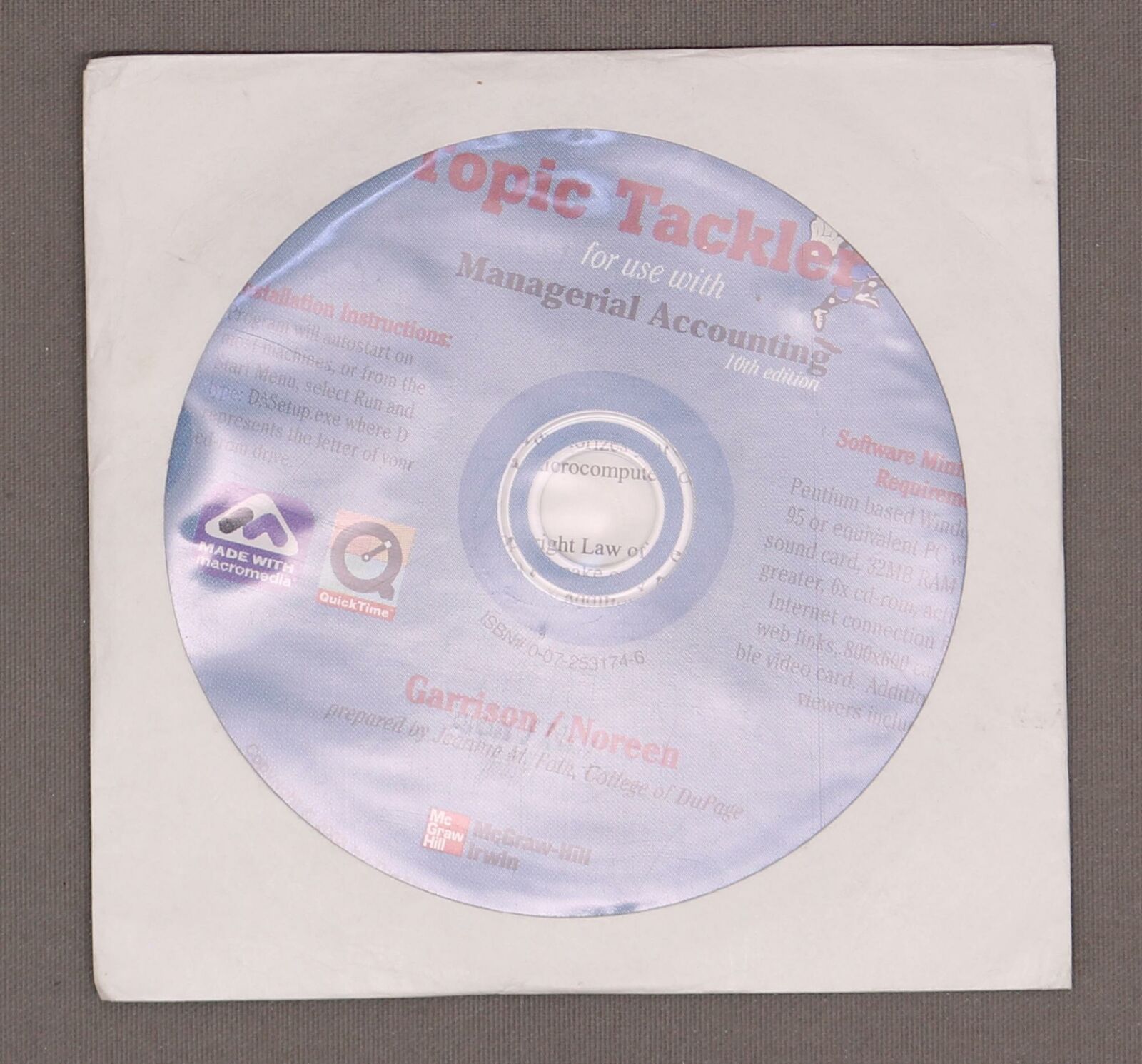 topic Tackler for use with Managerial Accounting - 10th Edition (2002,CD-ROM)