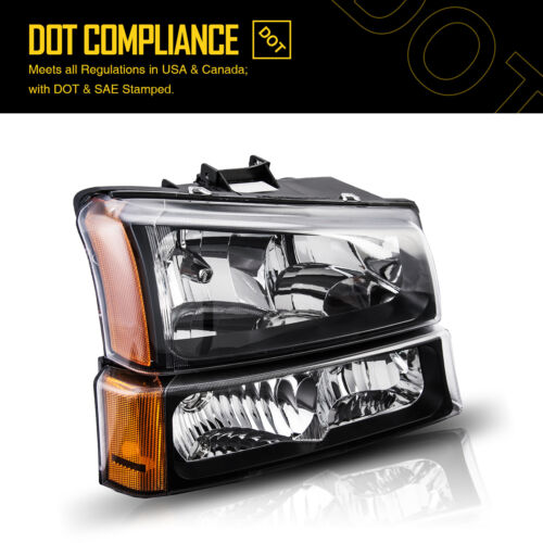 Headlights+Bumper Signal Lamps For 2003-2006 Chevy Silverado Avalanche 1500 2500 - Picture 9 of 12