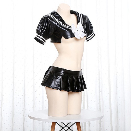 Sexy Dessous Set Kunstleder Schulmädchen Uniform Cosplay Kostüm Nachtclub - Bild 4 von 16