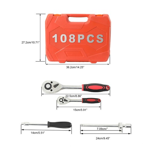 108tlg Mechaniker Werkzeug Set Steckschlüssel Ratsche Schraubenschlüssel Set Auto Reparatur Werkzeugset mit Box - Bild 2 von 11