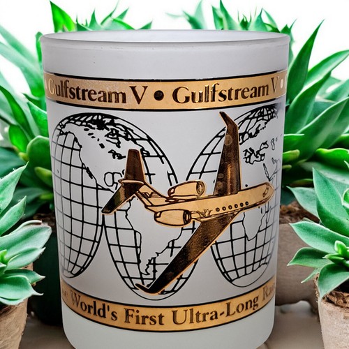 Gulfstream V Jet Frosted & Gold Tumbler Rocks Glass Worlds 1st Ultra Long Range - Picture 7 of 10