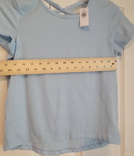Old Navy Girl L 10/12 T Shirt High Low Hem Lattice Back Short Sleeve Light Blue - Picture 13 of 13