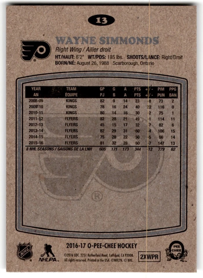 2016-17 O-Pee-Chee Retro Wayne Simmonds #13 Philadelphia Flyers - Image 2 of 2